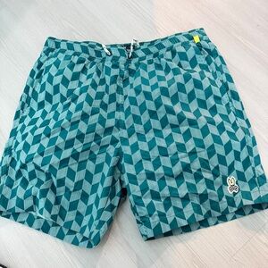 Psycho Bunny Teal Geometric Board Shorts